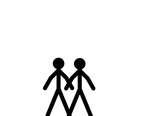 two stick figures are standing next to each other and holding hands