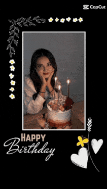a picture of a girl with candles on a birthday cake with the caption happy birthday