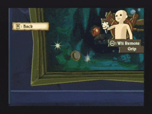 a cartoon character is looking at a painting of a duck in the water