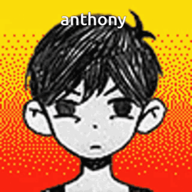 a black and white drawing of a boy with the name anthony on the bottom .