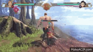a video game is being played on a computer and a man is standing on a rock .