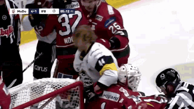a hockey player with the number 37 on the back of his shirt