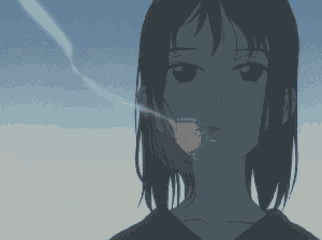 a girl is smoking a cigarette with a smoke trail coming out of her mouth