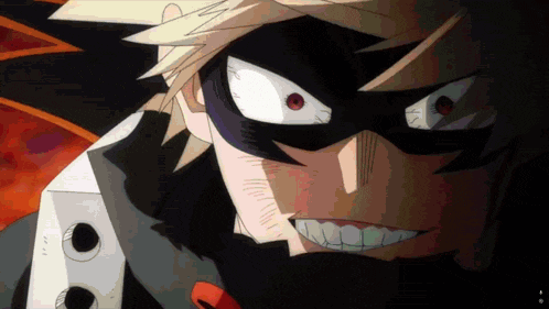 a close up of a cartoon character with a mask on his face