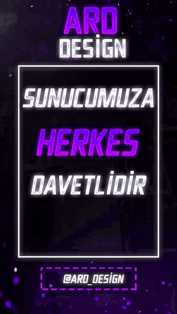 a neon sign that says ard design in purple