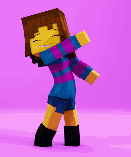 a cartoon character with a purple and blue shirt on