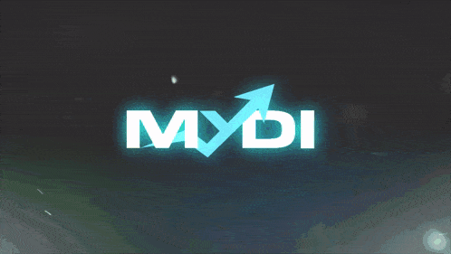 a logo for mydi with a blue arrow pointing up