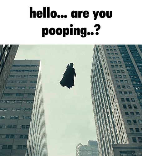 a picture of a man flying through the air with the caption hello are you pooping ?