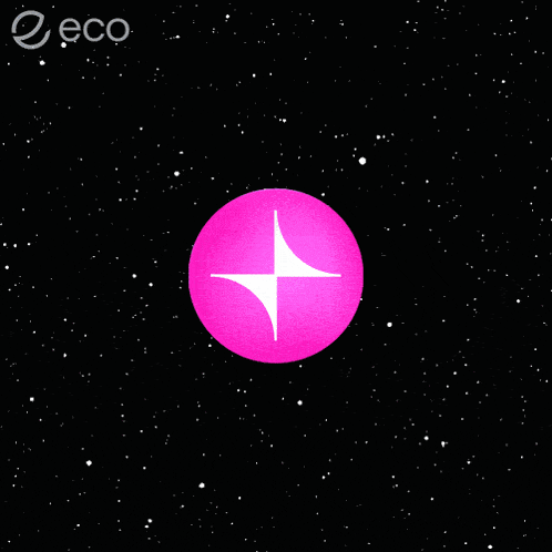 a pink circle with a white star in the center is surrounded by a blue background