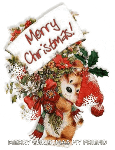 a picture of a dog holding a sign that says merry christmas