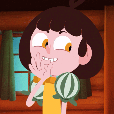 a cartoon girl is making a funny face with her hand on her mouth
