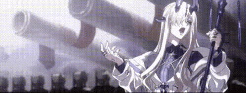 a woman with horns is singing into a microphone while holding a cane .