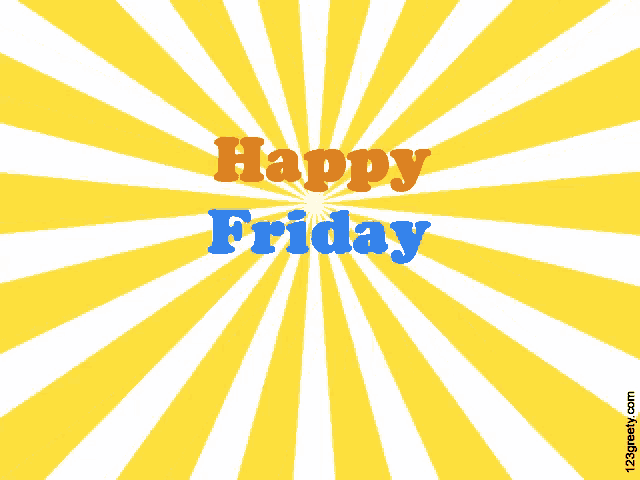 a yellow and white striped background with the words happy friday