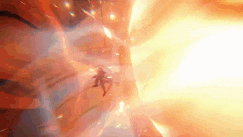 a person is flying through a tunnel of fire and light .
