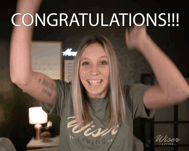 a woman wearing a t-shirt that says wish for living