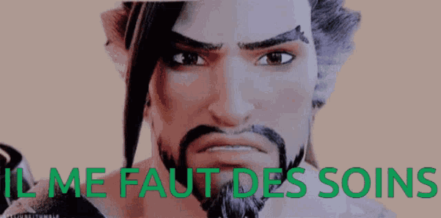 a cartoon man with a beard and the words il me faut des soins