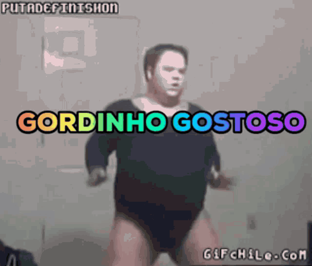 gordinho gostoso is written in a rainbow colored font