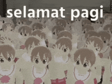 a bunch of cartoon characters with the words selamat pagi written on the bottom