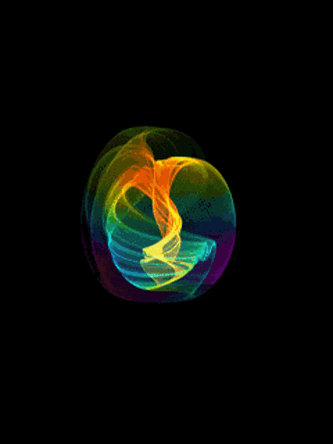 a colorful sphere with a black background is spinning