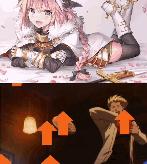 a picture of a girl and a man with arrows pointing up