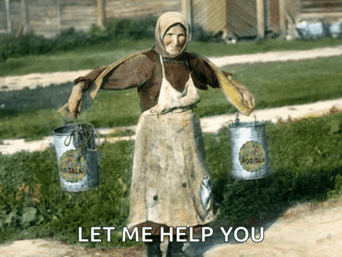 a woman is carrying two buckets that say pot talk