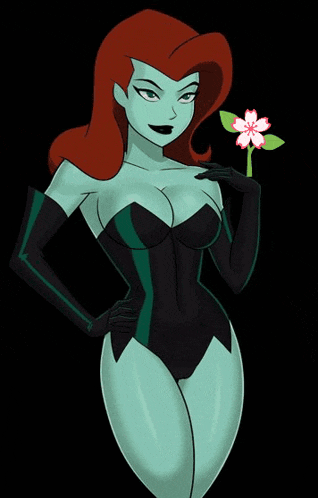 a drawing of a woman with red hair and a flower