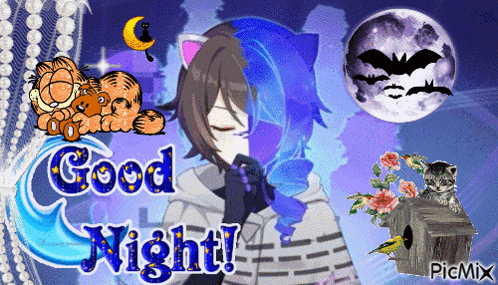 a picture of a girl with a cat ear and the words " good night "