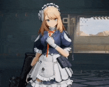a girl in a maid dress is holding a gun in a video game .