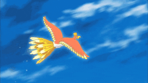 a bird is flying through a blue sky