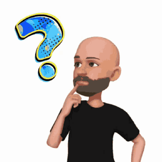 a cartoon man with a beard is thinking with a question mark above his head