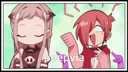 a couple of anime characters standing next to each other with the word peepvia on the bottom