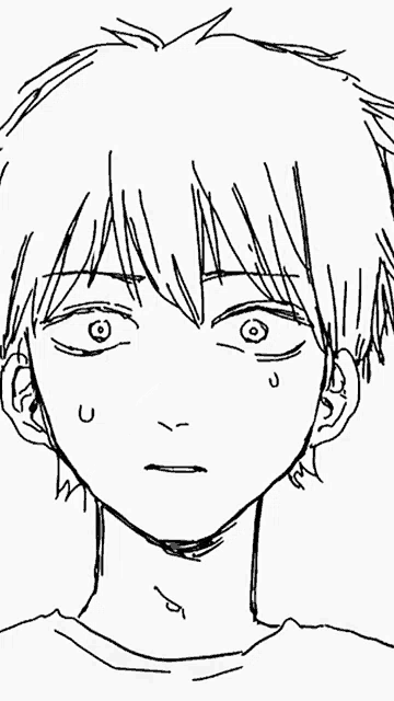 a black and white drawing of a person 's face with a tear coming out of his eye