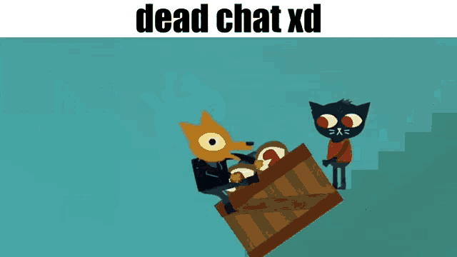 a cartoon of a dog falling into a box with the words dead chat xd above it