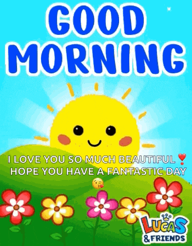 a lucas & friends good morning greeting card with a smiling sun