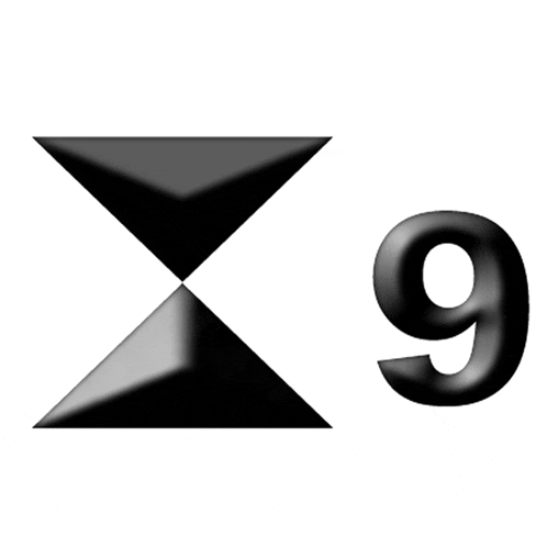 a black number 9 is next to a black triangle on a white background