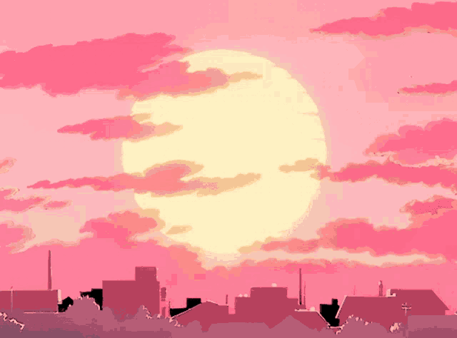 the sun is shining brightly in a pink sky