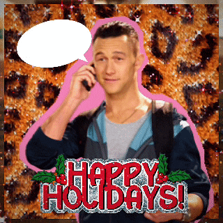 a picture of a man talking on a cell phone with the words happy holidays behind him