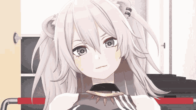 a close up of a anime girl with white hair