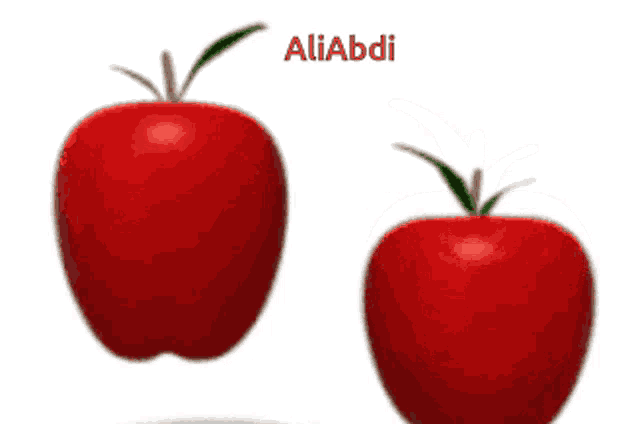 two red apples on a white background with the name aliabdi