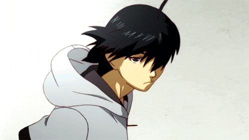 a drawing of a boy with black hair and a gray hoodie