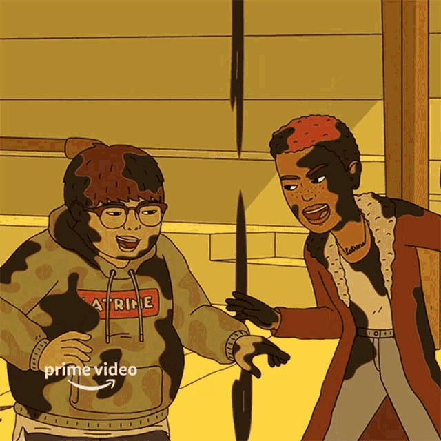 a cartoon of a man wearing a hoodie that says " a ' rime "