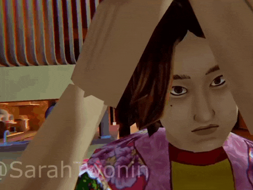 a cartoon of a woman with the name sarah written in the corner