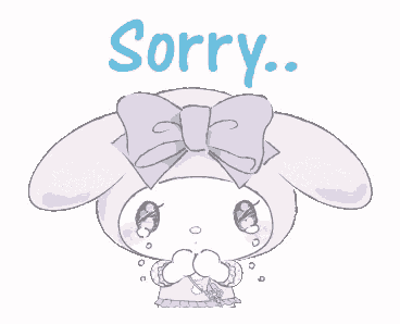 a drawing of a bunny with a bow and the word sorry