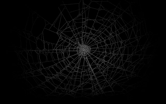 a white spider web on a black background with a hole in the middle