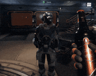a screenshot of a video game shows a soldier holding a gun