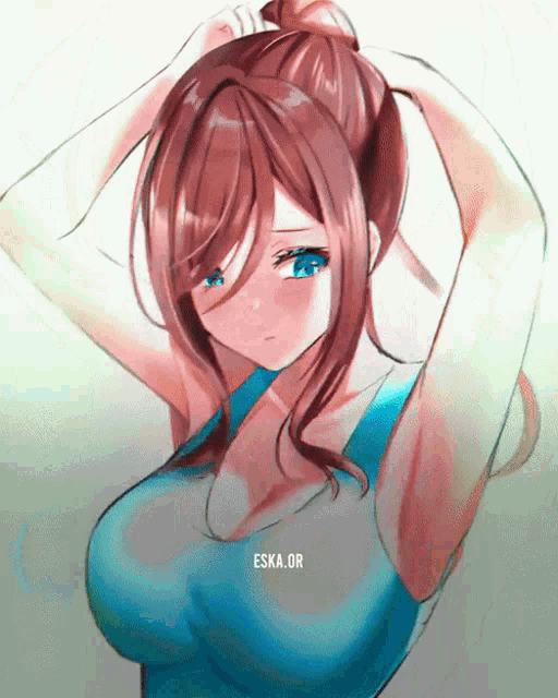 a drawing of a girl with a ponytail and the word eska.or below her