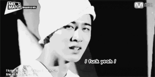 a black and white photo of a man with the words i fuck yeah written on the bottom