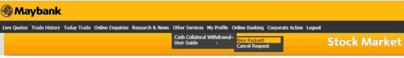 a maybank website displays a stock market section