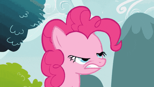 pinkie pie from my little pony is making an angry face with her eyes closed