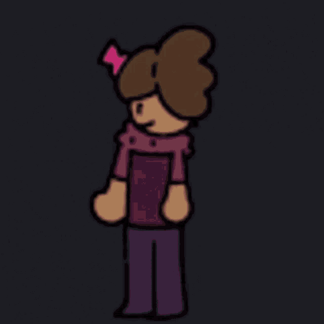 a cartoon of a girl with a pink bow in her hair .